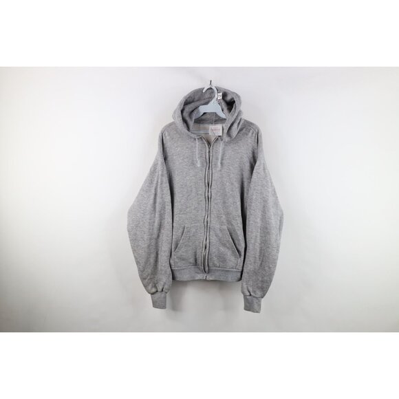 Vintage 70s Streetwear Mens XL Triblend Blank Thermal Lined Zip Hoodie Gray USA